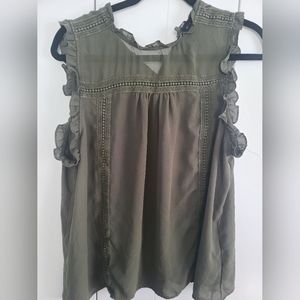 a.n.a. Dark green tank sleeve sheer dress shirt size large